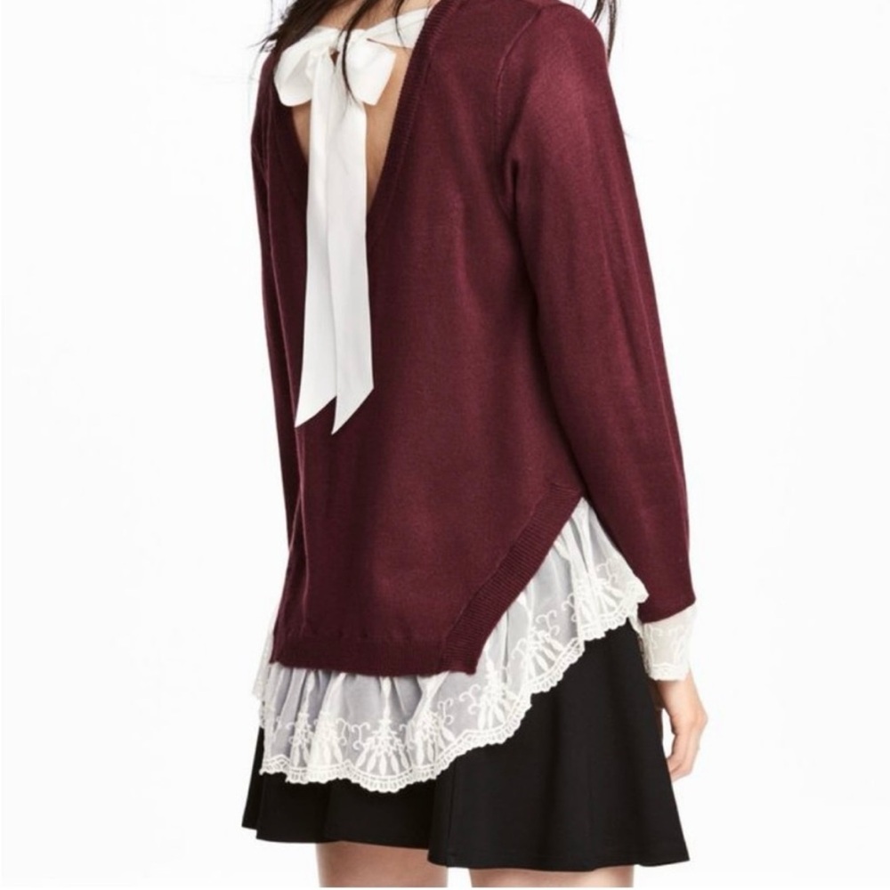 H&M Lace Trim Sweater Burgundy